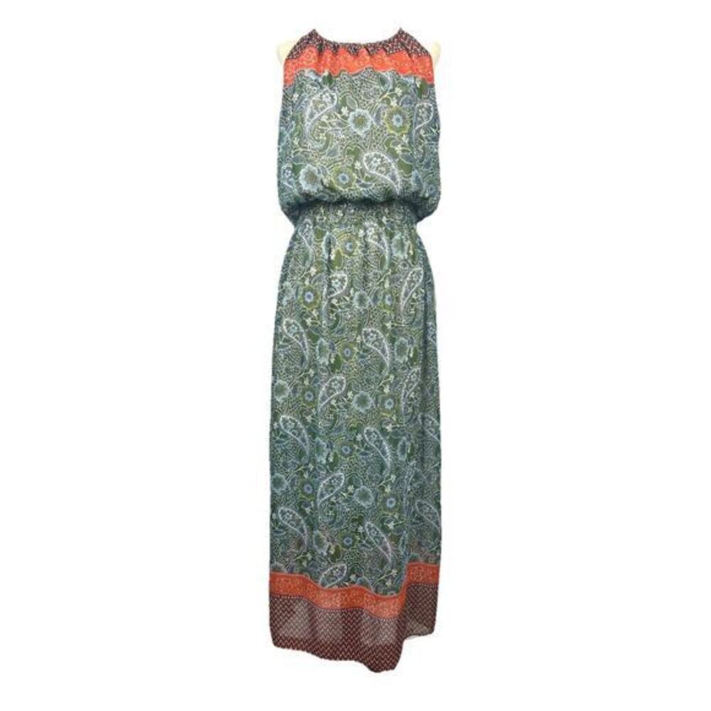 Sheer Paisley Boho Maxi Dress Elastic Waist Tie Back Fairy Flowy‎ Sz 14 Plus
